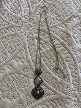 Silver-Tone Pendant Necklace with Geometric Accents